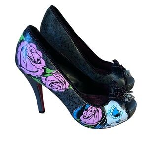 Iron Fist Black and Pink Floral Heels